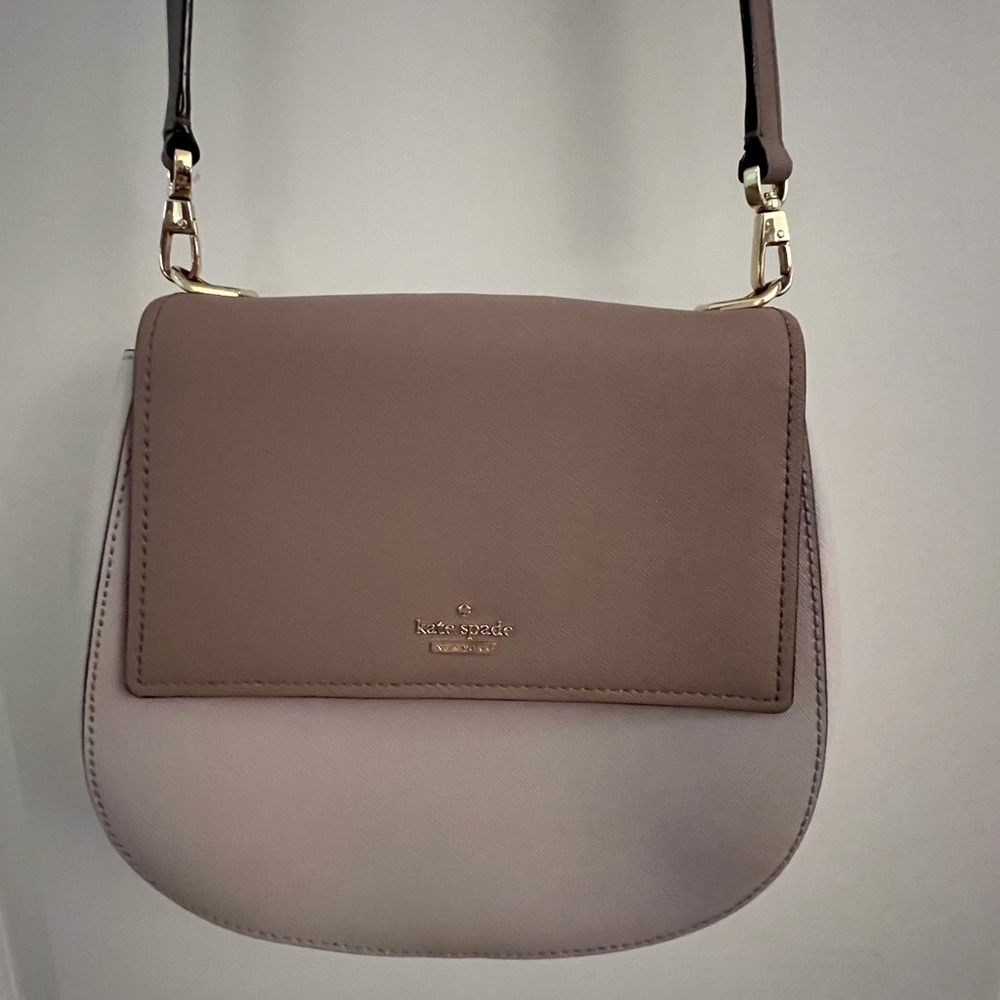 Kate Spade tri color Taupe, cream and warm beige front flap purse